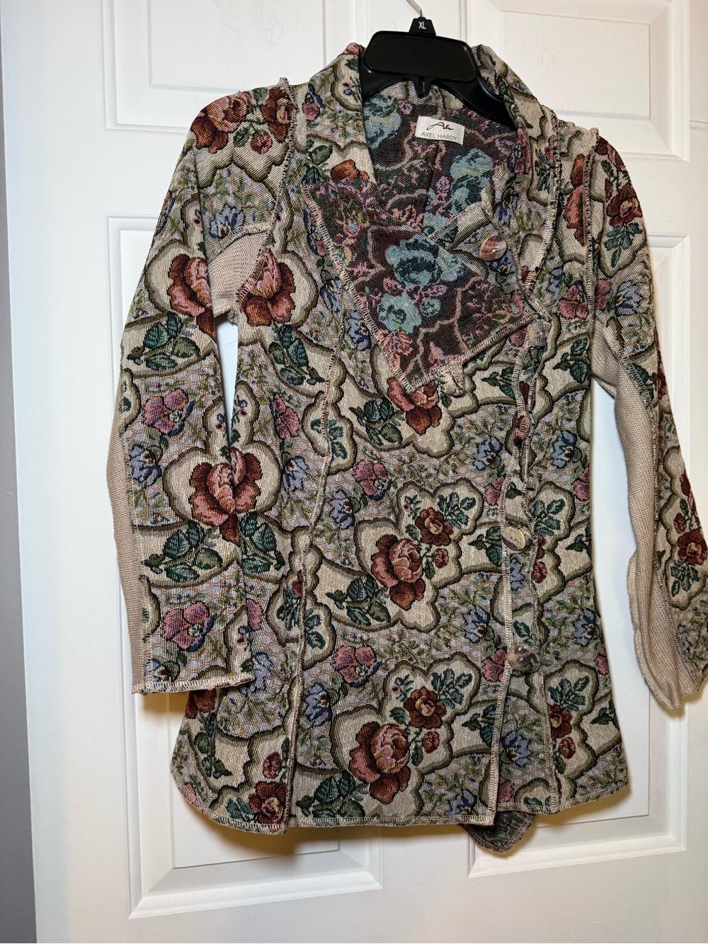 Axel Hardy Floral Tapestry Knit Cardigan Jacket SMALL? Art To Wear Europe Chic